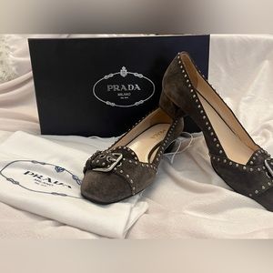 PRADA Calzature Donna EUC Pumps Shoes Box Original shoe Dust bags Suede Sz 38.5